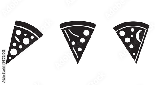 Three slices of cheese pizza with various toppings isolated on white background for food illustration