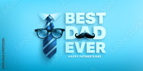 Fotografía Happy Father's Day poster or banner template with king necktie and glasses