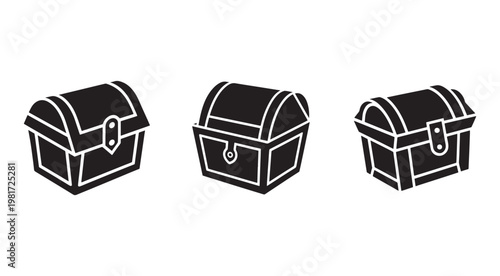 Treasure chests in different angles and positions  isolated on white background