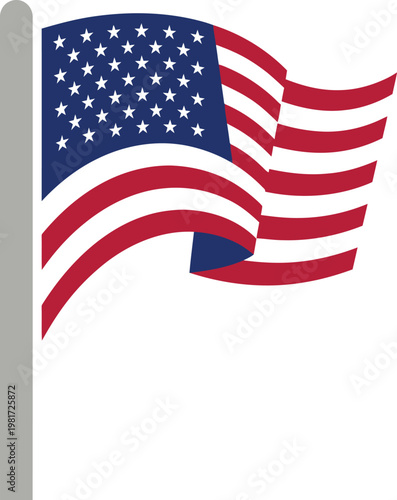 American flag flies on a simple gray pole representing a classic symbol of national pride and patriotism.