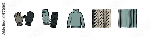 Winter Knitwear Elements featuring Mittens Leg Warmers Turtleneck and Fabric Patterns