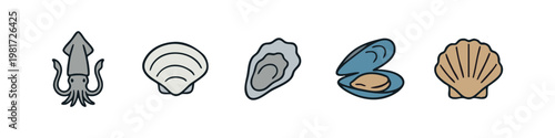 Seafood and Shellfish Collection, Hand-Drawn Nautical Doodle Vector Set