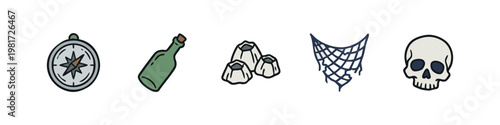 Pirate and sea exploration themed doodle icons.