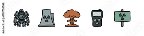 Nuclear Energy, Atomic Warfare, and Radiation Hazard Icons