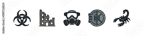 Post-Apocalyptic Survival and Danger Elements Icon Set