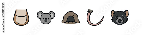 Australian Marsupial and Wildlife Animals Icon Set