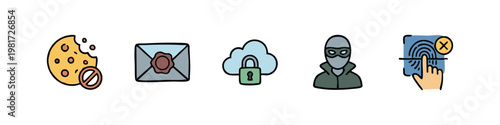 Cybercrime, Data Security, and Biometric Authentication Icons