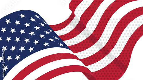 American flag waves proudly in this detailed graphic representation designed for patriotic themes.