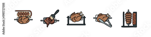 Rotisserie Roasting and BBQ Preparation Icons