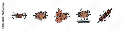 Rotisserie Cooking and Grilled Meat Icons