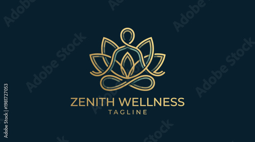 This elegant logo showcases a meditator in a lotus pose, embodying the essence of wellness and mindfulness, tailored for a wellness brand focused on harmony and peace.