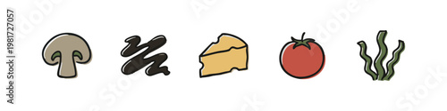 Umami Flavor and Savory Food Ingredient Icons