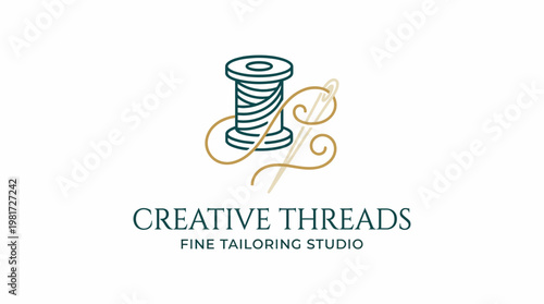 A sophisticated logo design featuring a sewing thread and needle, representing the fine tailoring services industry. It embodies craftsmanship and elegance in fashion.
