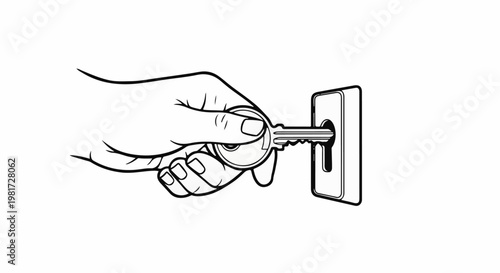 Hand inserts key into lock