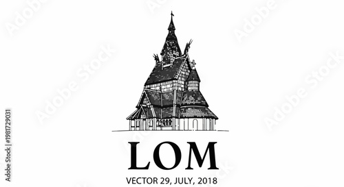 Elaborate medieval timbered structure with intricate roof details, isolated on white