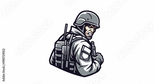 Fierce warrior in tactical gear, gripping a rifle, ready for action