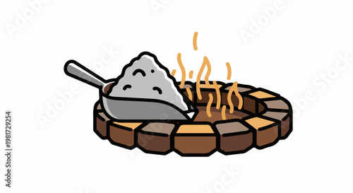 Fire pit with scoop of ash and smoke