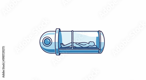 Figure of person inside futuristic capsule with blue tones
