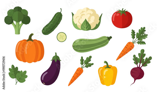 Healthy vegetable icon set vector illustration vegan food flat design