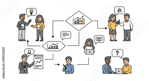 Business team collaborating on a project with charts and ideas.