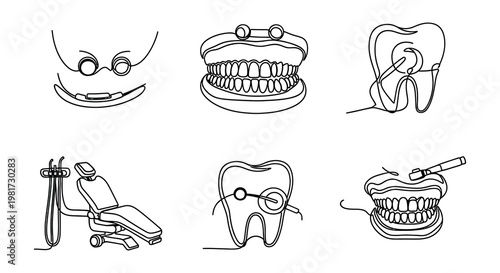 Dental care illustration featuring dentists tools and teeth imagery