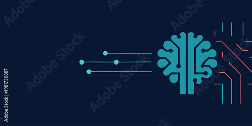 Blue brain with pink and blue lines on dark blue background