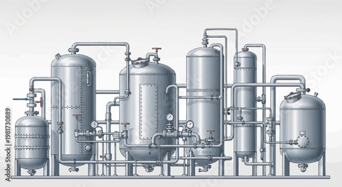 Industrial Chemical Plant Equipment, Refinery Towers and Pipelines