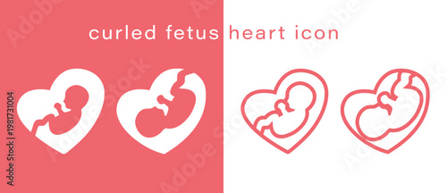 Curled Fetus Heart Icon Set