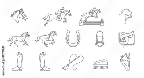 Equestrian Lifestyle Icons Horse Riding Equipment and Symbols for Sport and Recreation