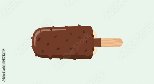 Chocolate Covered Ice Cream Bar with Nuts on Stick, Isolated