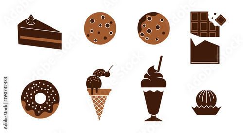 Chocolate Desserts Collection: Cake, Cookies, Donut, Ice Cream, Shake, Bar