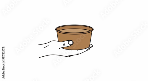 Hand holding a brown container with liquid