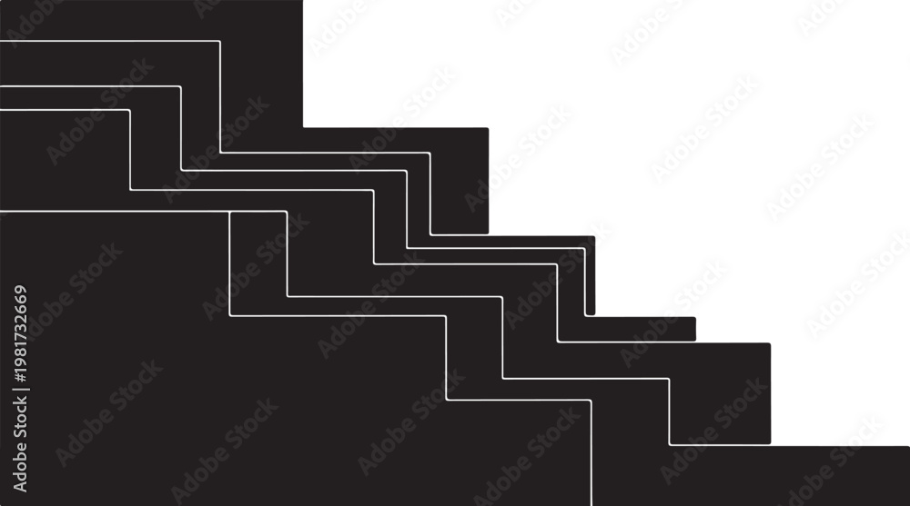 Fototapeta premium Black staircase, geometric shapes, abstract steps, minimalist design, vector graphics