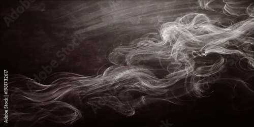 Whispy trails of ethereal white smoke swirling gracefully against a solid black background creating a minimalist abstract atmospheric texture