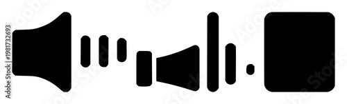 Speaker volume icon set with solid black silhouettes on white background featuring speaker, volume, icon with black and white