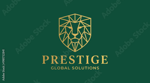 This elegant logo for Prestige Global Solutions features a lion emblem with geometric style, symbolizing strength, integrity, and high-end service in a modern context.