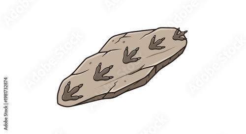 Fossilized dinosaur footprints imprinted on a tan rock slab