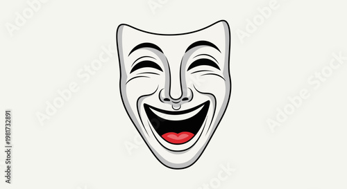 Comedy Mask Icon - Happy Face with Open Mouth and Laughing Eyes