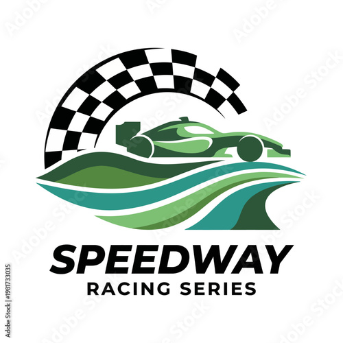 A vibrant logo representing the Speedway Racing Series, featuring a sleek racing car illustration and stylized waves, ideal for motorsport branding and promotional materials.