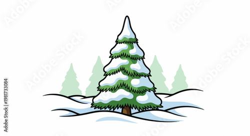 Evergreen tree adorned with snow in a winter landscape
