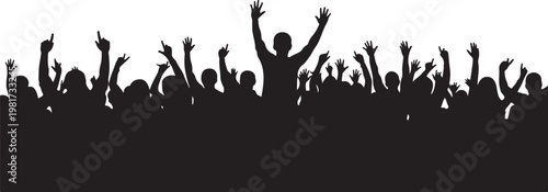 Festival Crowd Silhouette, Celebration Black Vector Isolated on White Background
