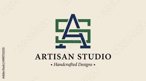 A sleek logo design for Artisan Studio featuring an artistic representation of 'A' and 'S', symbolizing creativity and craftsmanship in handcrafted design.