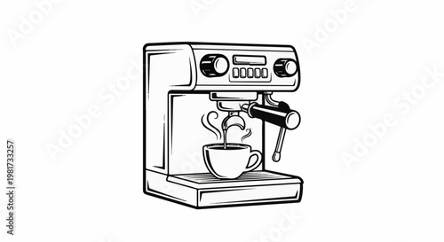 Espresso machine brewing a hot cup of coffee, steam rising