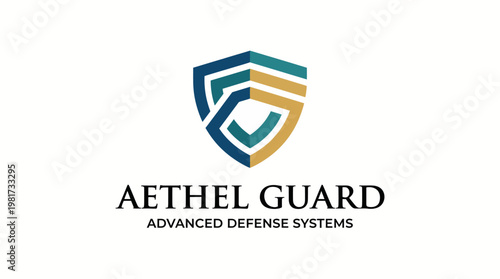 This logo showcases a dual-colored shield design, symbolizing protection and security, perfect for businesses dealing with defense or security solutions.