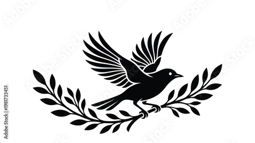Silhouette dove carrying olive branch symbol of peace freedom hope harmony reconciliation isolated vector illustration