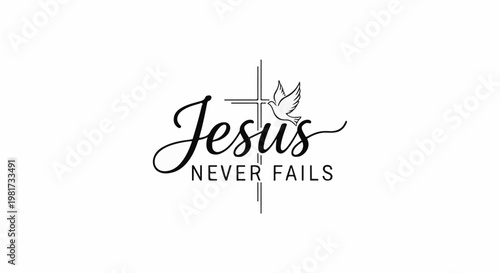 Elegant script text with a dove and cross symbol