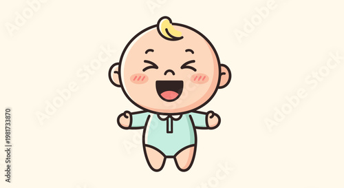 Cute Baby Character Laughing Joyfully, Toddler Cartoon Illustration