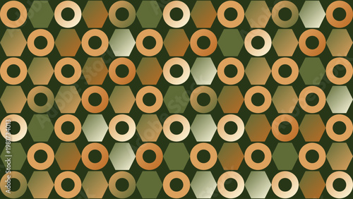 Seamless Retro Geometric Pattern with Hexagons and Rings