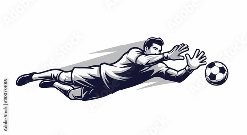 Goalie diving to catch a soccer ball in mid-air with dramatic flair