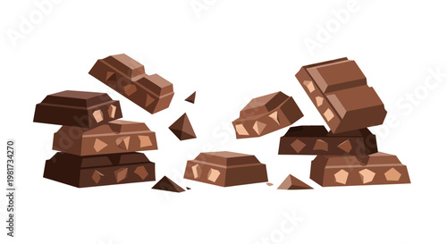 Delicious Chocolate Bars Breaking Apart, Sweet Dessert Snack